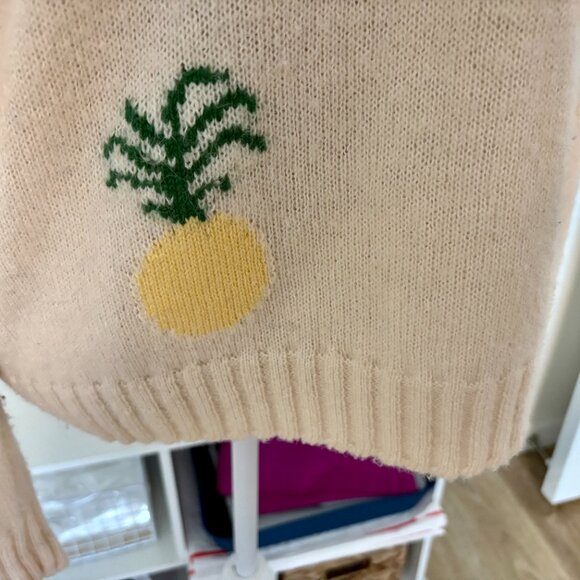 RAILS Perci Cashmere Alpaca Wool Intarsia Knit Fruit Sweater Ivory Crewneck M - Picture 6 of 11